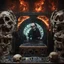 Placeholder: DJ of the damnded, insanely detailed DJ booth in hell, MID set, speakers and equipment made of bone, anatomically correct, add more skulls in th audience, photorealism, vray, 8k 3d