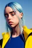 Placeholder: Billie Eilish, in a swimsuit, high detail, realistic, 8k, not to be distinguished from a photo, identical pupils