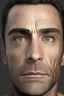 Placeholder: a 45 year old male with light skin clear shave slightly protruding upper jaw, medium sized dark brown eyes with eyebags and neatly trimmed hair