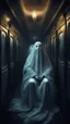 Placeholder: a ghost sitting alone in a sleepless night inside a dark train in a delusional state haunted by ghostly images, paint it in the baroque style, as if the man is horrified