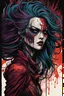 Placeholder: highly detailed full color woodcut concept illustration of ravenous female Brujah character , maximalist, sharp focus, highest resolution, in the styles of Alex Pardee, Denis Forkas , and Masahiro Ito, boldly inked, 8k, coarse, gritty textures