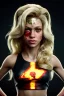 Placeholder: portrait, Shakira, blonde, angry, Realistic image, superhero, retro, watchmen style, gold make-up, blood, sweat, fog, goddess. Black background, photo studio, concept art, smooth, unreal engine 5, god lights, ray tracing, RTX, lumen lighting, ultra detail, volumetric lighting, 3d, finely drawn, high definition, 4k.