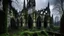 Placeholder: REMAINS OF A DESTROYED GOTHIC CATHEDRAL WORN BY TIME AND POISONOUS GROVE IVIES, ON A DARK DAY, GOTHIC STYLE, MYSTERIOUS AND EVOCATIVE