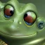 Placeholder: Tropical rain forest, close up of a green frog, background out of focus, John Rowe, realistic, unreal engine, artstation, 3D