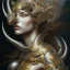 Placeholder: sango fantasy, fantasy magic, intricate, sharp focus, illustration, highly detailed, digital painting, concept art, matte, artgerm and paul lewin and kehinde wiley, masterpiece silver dragon head golden Asian nice breast Afo woman black waves