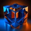 Placeholder: a blue metallic 4d cube inside a 4d orange rotating cube in a 4 dimension environment