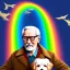 Placeholder: old man with glasses, with dog, on the rainbow bridge