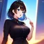 Placeholder: Clear Focus, High resolution, girl, background desert with atomic-bunker, extremely detailed digital painting, extremely detailed face,
