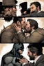 Placeholder: Arthur Morgan kissing Batman while Ben affleck jumps onto John Wick.