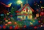 Placeholder: A quiet, magical country. It's raining a little, beautiful birds are flying. Many fabulously beautiful flowers are fragrant and glowing. Beautiful tiny houses of fabulous creatures, they hide in the foliage. Megarealistic, bright colors, dot drawing, stardust. Catherine Welz Stein, Dmitry Vishnevsky