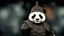 Placeholder: smiling warrior panda with dark background