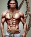 Placeholder: native american warrior, long black hair, big muscles, magic crystal neckless , shirtless