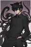 Placeholder: An adult man with messy black hair, large black cat ears and tail