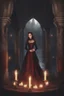 Placeholder: Vampire queen's wedding, in a dark castle, firelight, candles