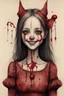 Placeholder: body anormal, smile blood, girl cute, watercolor illustration by <John Kenn Mortensen>, darkred tones,