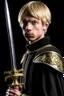 Placeholder: young european blond short hair adult royal guard swordsman with rapier