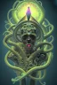 Placeholder: Spiritual being with Tentacles over human Head creating reality around, wrapping Spiral around Human, Psychedelic