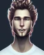 Placeholder: A skinny and relatively tall guy with wild curly blond hair, smiling with teeth and wearing black skinny jeans and a t-shirt. disney style