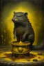 Placeholder: Living cauldron with yellow sigil, slightly demonic beaver oter in it, prize winning oil painting