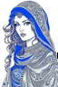 Placeholder: beautiful persian female drawings in blue pen vector images, comic, white background, manga,