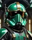 Placeholder: star wars bald male corellian pilot wearing black and bright gasoline green First Order special forces TIE pilot commando armored flightsuit and helmet with gold trim inside the jedi temple, centered head and shoulders portrait, hyperdetailed, dynamic lighting, hyperdetailed background, 8k resolution, volumetric lighting, light skin, fully symmetric details