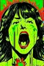 Placeholder: 90s Japanese horror illustration, cartoonist Anime art, a woman screaming beheaded, bloody, splatter, gore art, pixelated art, high definition, giallo style, dario argento,