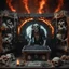 Placeholder: DJ of the damnded, insanely detailed DJ booth in hell, MID set, speakers and equipment made of bone, anatomically correct, add more skulls in th audience, photorealism, vray, 8k 3d