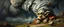 Placeholder: master oil painting by Rembrandt, good afternoon clay golem peeking out of a storm twister whirlwind, in the style of disney