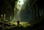 Placeholder: A adventurer finding a lost ancient city,bird flying in the distance,moss growing around, cinematic lighting,ray tracing,in the style of Chris Becker