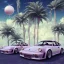 Placeholder: 1980's aesthetic vaporwave palm trees and spheres and Porsche with lightning