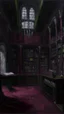 Placeholder: A dark magenta haunted library painted by Claude Monet