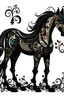 Placeholder: Pony cartoon full-length design from all sides. Dark with vines and patterns, horns