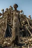 Placeholder: a bone yard with a tall android woman standing at the top of a pile of bones