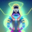 Placeholder: asian woman teenager, few freckles, gold teeth, padded coat, gummy style, retro futuristic, latex dress, gradient color, BLUE, PINK, CYAN, neon, insanely detailed, 16k resolution, perfect eyes, cinematic smooth, intricate detail