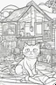 Placeholder: coloring page for kids, Cats in the house, cartoon style, thick lines, low detail, no shading