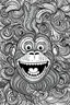 Placeholder: Outline art of laughing monkey with black and white fancy sketch background