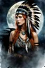 Placeholder: double exposure between a beautiful ginger haired girl with a native American chief headdress and black horse, night background, Luis Royo bookmark of surrealistic dreams, magic, watercolor, double exposure, futuristic, fantasy, great detail, mid-night, moon, fog, gothic gloom, art on a cracked paper, storybook detailed illustration, cinematic, ultra highly detailed, tiny details, beautiful details, mystical, luminism, vibrant colors