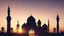 Placeholder: Render a silhouette of a mosque against a sunset backdrop, evoking a peaceful and sacred atmosphere for Ramadan prayers and reflections.