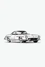 Placeholder: minimalist line art, mercedes, vintage, against stark white background, thick ink outlines, 3D view, no shading, black and white, full size, sports car, passenger side