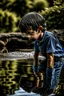 Placeholder: Boy looking at reflection in water