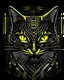 Placeholder: Cat logo cyberpunk cimetrico, lineal arte, intrincado, incredible work of art, black and White, fondo negro, yellow eyes, maximalist