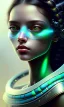 Placeholder: young girl, cute, beautiful, long curly hair, black hair, green alien skin, big flat nose, black eyes, big eyes, turquoise dress, head and shoulders portrait, 8k resolution concept art portrait by Greg Rutkowski, Artgerm, WLOP, Alphonse Mucha dynamic lighting hyperdetailed intricately detailed, avatar pandora