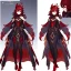 Placeholder: Clear focus,High resolution, Black long hair, Red eyes, Red horns, Wearing a Genshin Impact inspired outfit with black and red as the main color, Looking away from the viewer, Full body, Concept art