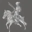 Placeholder: pencil sketch from side, little knight on the horse in armor with lancet charging, clip art