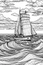 Placeholder: A sailboat sailing on an open ocean, with nothing but water stretching to the horizon, embodies the freedom of adventure and exploration., coloring book page, simple and clean line art, adult drawing book, black and white, crisp black lines, no shades, sharp lines, coloring book for adults, cartoon style, landscape