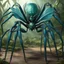Placeholder: [photorealistic, greenish-blueish, half-woman] the Arachnomorph Queen, a monstrous hybrid that seemed to defy the laws of nature.Her upper torso was that of an elegant woman, but her lower body morphed seamlessly into a grotesque spider's abdomen. The eight spindly legs that supported her colossal form ended in razor-sharp pikes, glinting ominously in the dim light. The queen's eyes, like shards of obsidian, fixed upon the intruders with a malevolent intelligence. Brain, zombie, skull and the li