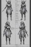 Placeholder: a female dragonborn inventor OC reference sheet, lightly armored