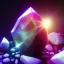 Placeholder: photograph of a (one massive colorful crystal:1.2) growing out of the rocky mountain, (focus on crystal:1.2), 4k, 8k, (highly detailed), ((landscape)),(translucent crystal:1.1), light going trough the crystal, bokeh, chromatic aberration, mountain view,