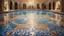 Placeholder: Superb pictorial multicoloured mosaic floor, walls with pictures of bathers and swimmers, swimming pool, water feature, relaxation, luxury, dream world, calm beauty, symmetry, fantasy world, magic, beautiful composition, exquisite detail, 135mm lens, adjust perspective, chiaroscuro, dynamic lighting