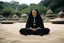 Placeholder: [very impressive high res masterpiece in Kodak Eastman 5247, bokeh scene by Stanley Kubrick] a gangsta nun covered by tattoos, a mysterious figure who defies convention, meditating in the lotus position on a rock outside. The serene setting of a zen garden surrounds her, the sand meticulously raked in intricate patterns, creating a sense of calm and balance in the midst of chaos.